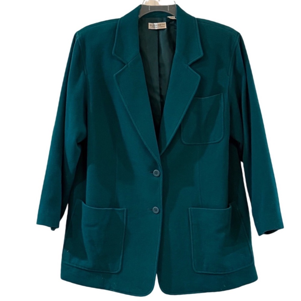 Vintage Teal Wool Blend Blazer Jacket 90s     Career Wear Academia Plus Size 1X